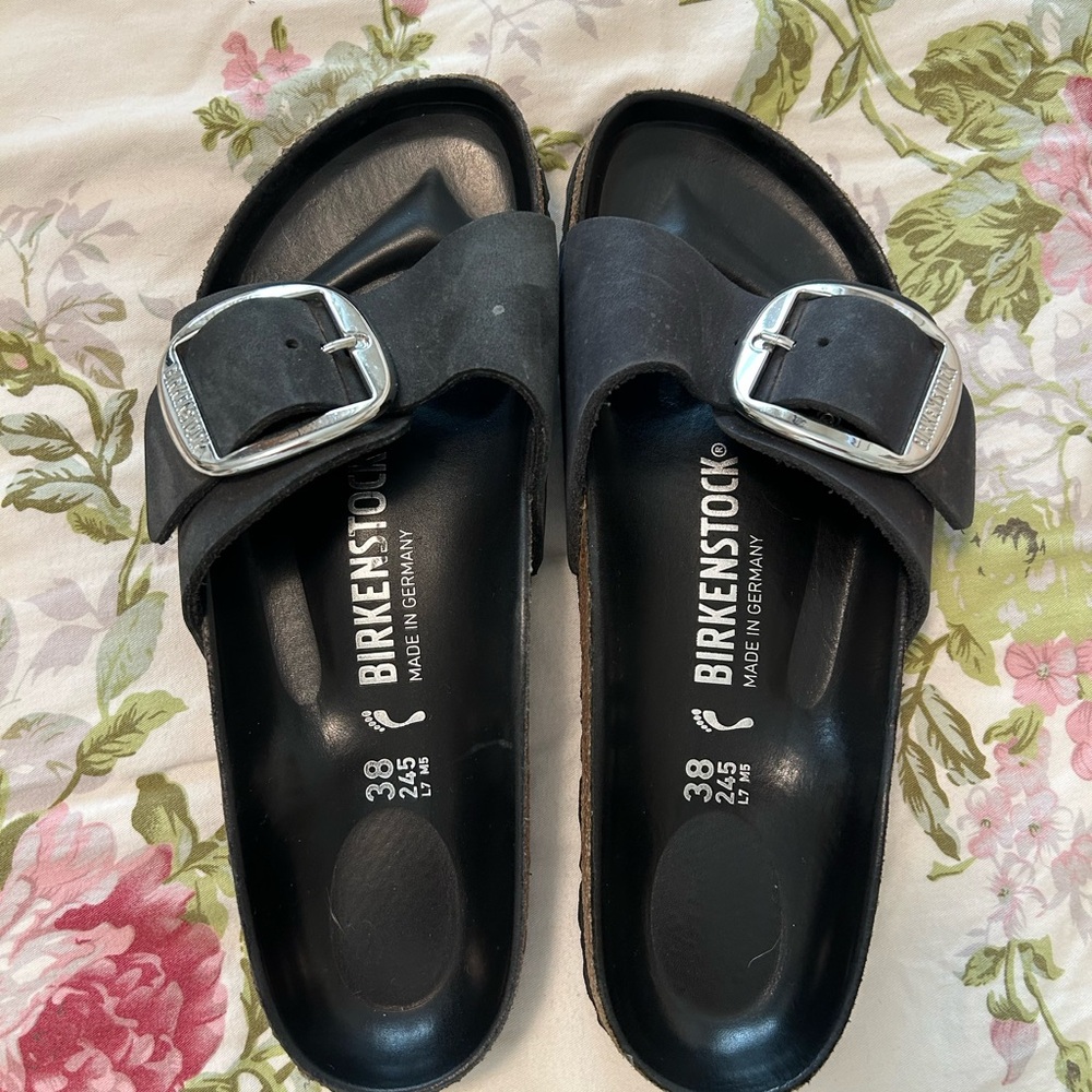 Birkenstock Black Madrid Single-Buckle Slides